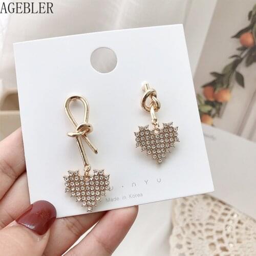 Love Heart Pendant Asymmetrical Stud Earrings Women Korean Style New Fashion Style Silver Needle Earring Jewelry Gift Gold Color