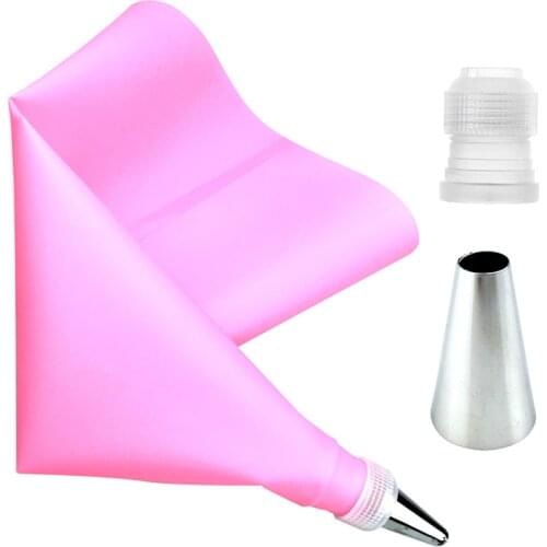 3PCS/Set Silicone Icing Piping Tips Cream Pastry Bag + 1PC Stainless Steel Nozzle Pastry Tips Converter DIY Cake Decorating Tool