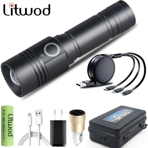 Xhp50 Led Flashlight Torch USB Rechargeable 18650 Battery Magnet Tail Zoomable Aluminum Alloy for Cycling & Working Bulb Light