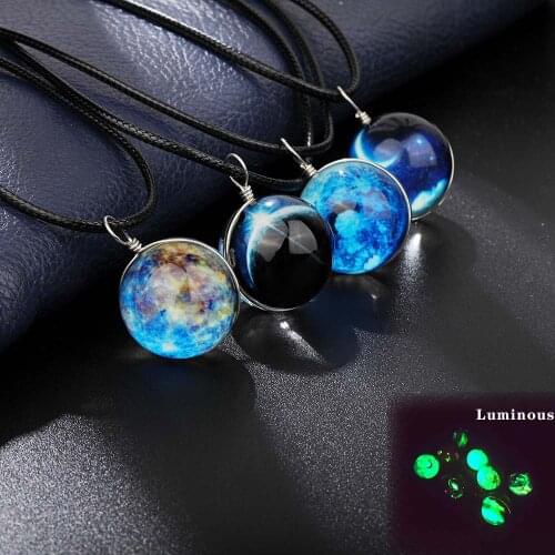 Nebula Galaxy Big Long Crystal Necklace Women Glow In The Dark Pendant Necklace Vintage Statement Universe Necklace Glass Gifts