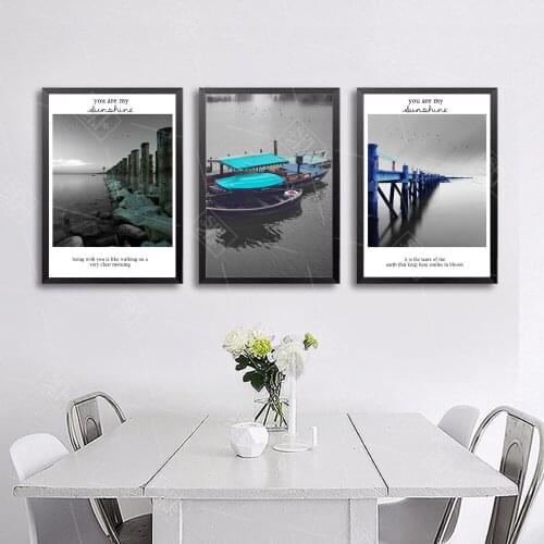 You Are My Sunshine! Quotes Art Boat Port Seascape Canvas Painting Modern Wall Picture for Living Room Decor Posters and Prints