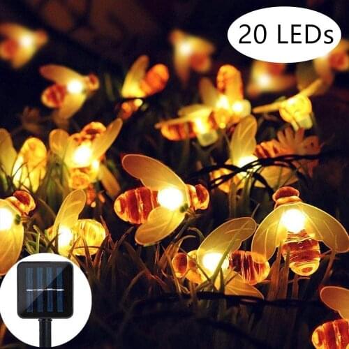 5M 20LEDs Solar Powered Honey Bee String Lights Outdoor Honeybee Fairy String Lights for Garden Flower Trees Lawn Landscape