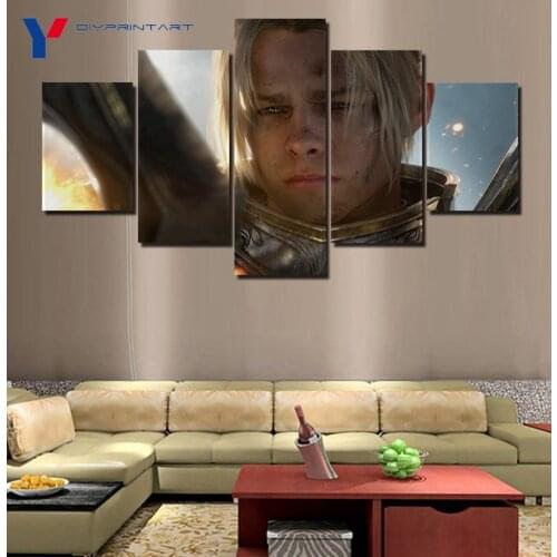 Wow Battle for Azeroth Anduin 5 Panel Wall Canvas Painting Game Poster Pictures for Living Room Home Decor A0294