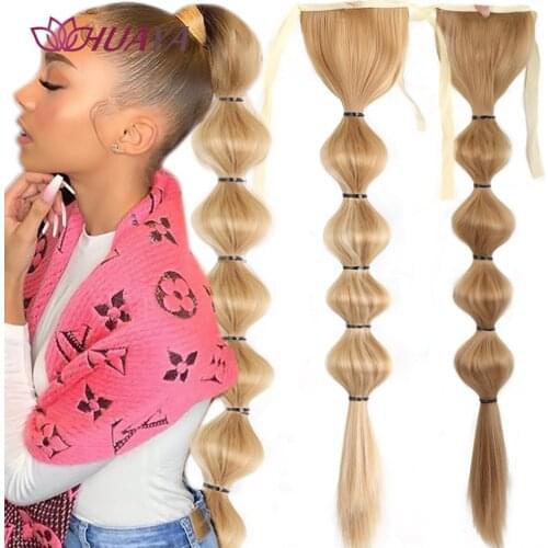 HUAYA Drawstring Long Straight Ponytail Clip In Hair Extensions Synthetic Hair Bubble Ponytail Heat Resistant Natural Fake Hair