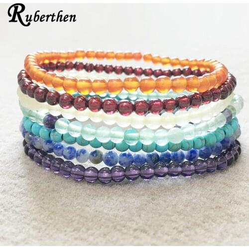 Ruberthen High Quality 4 mm Mini Gem Stone Bracelet Set Natural A Grade Garnet Carnelian A methyst Bracelet Set Energy Bracelet