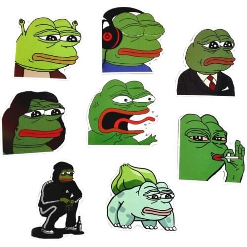 TD ZW 8Pcs/Lot Pepe Sad Frog Funny Sticker For Car Laptop Luggage Skateboard Motorcycle Snowboard Phone Decal Toy Stickers