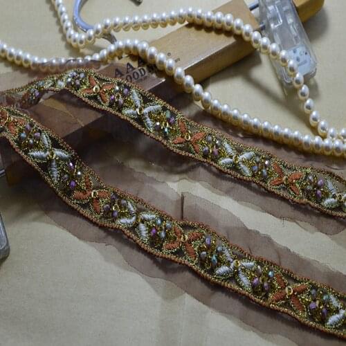 1M somelace pearl ribbon color beads sequins Fabric Flower Venise Venice Lace Trim Applique Sewing Craft w-a005