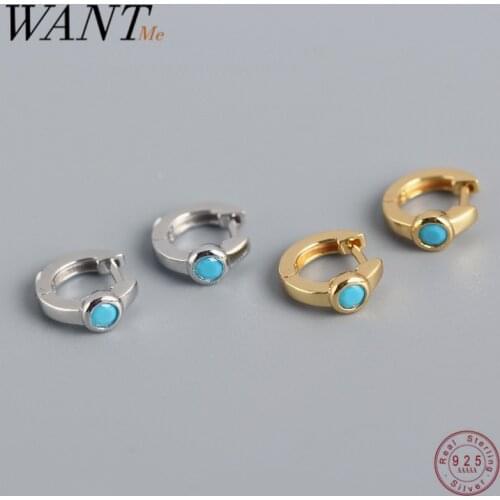 WANTME Fashion Pave Blue Turkish Zircon Round Small Stud Earrings for Women Genuine 925 Sterling Silver Bohemian Jewelry Gift