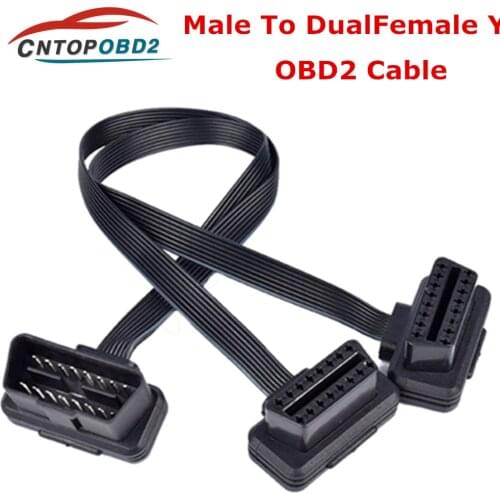 OBDII 16Pin ELM327 Male To Dual Female Y Splitter Elbow Extension Connector OBD2 For Fiat Double Diagnostic Cable same as noodle