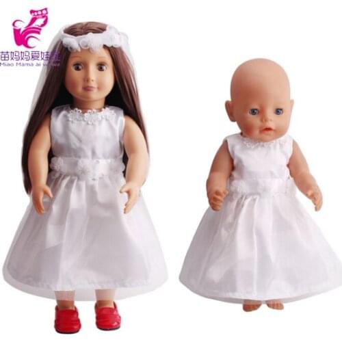 18 inch girls doll White wedding dress with veil for American gorl doll bride dress children play doll dress up gifts
