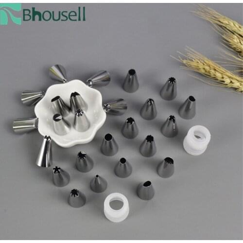 25 Pcs Cream Baking Pastry Tool Stainless Steel Bakeware Confectionery Bags Nozzles Flower Cake Nail Tools Set