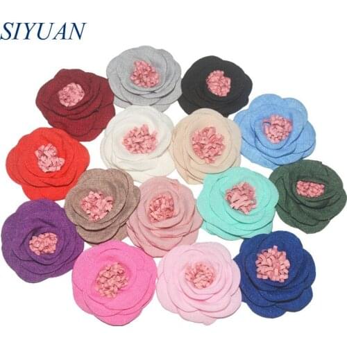 30pcs/lot 2.4 inch Burned Korea Hemp Fabric Flower With Clip/ Rubber Band Artificial Headwear Hair Accessories TH260