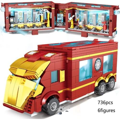 736pcs Iron Man Truck Building Blocks with figures Stark Industrial Technology bricks toy gifts