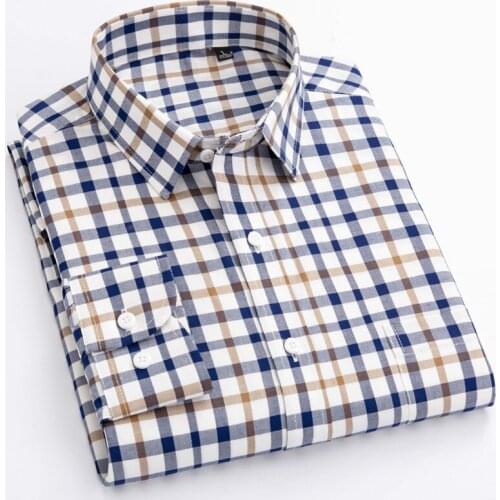8XL Striped Plaid shirt 100% Cotton Easy To Take Care Oxford Longsleeve Shirt for Men Dress Shirts Business Button Up Shirt