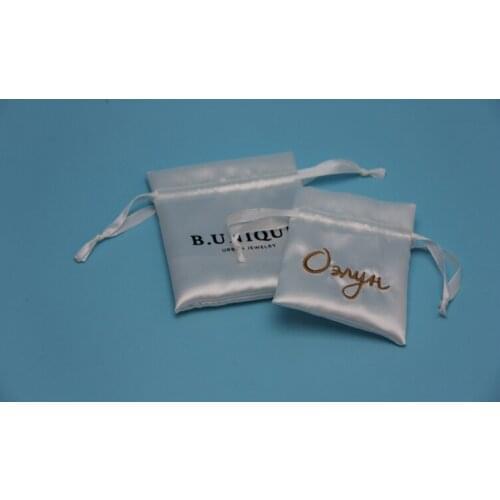 Free shipping 500pcs/lot satin small drawstring bag size 9.5*12cm jewelry bag wholesale with one color custom embroidery logo