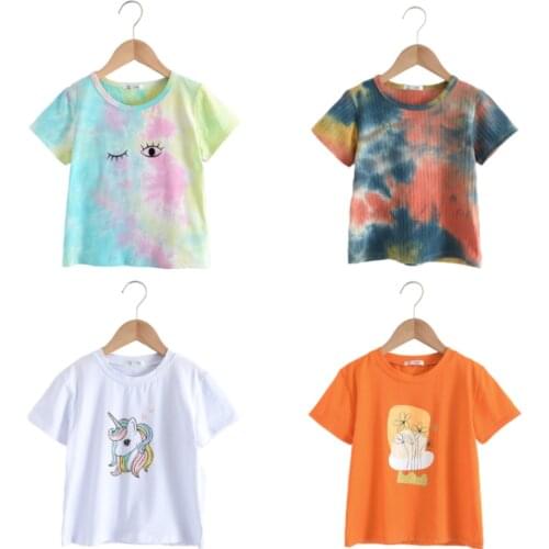 Baby 2021 Girl Summer Tshirt Tie-dye Baby T-shirt Cartoon Kids Short Sleeve Shirt Girls Boy Clothing Cotton Girls T Shirt 2-6T