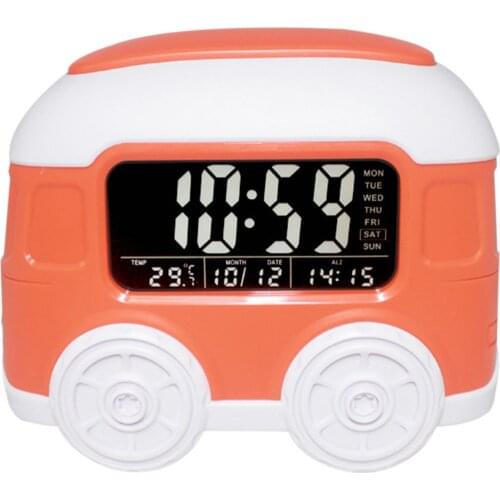 Kids Digital LCD Alarm Clock Bus Shaped 3 Alarm Setting Alarm Clock With Temp Date Display For Kids Room Kindergarten