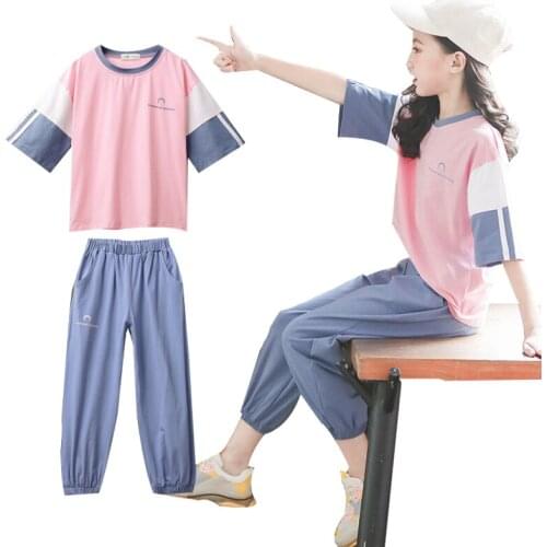 2020 Teen Girls Summer Short Sleeve Sports Suit Clothes Set For Girl Print Childrens Clothing Sets 4 6 7 8 9 10 12 13 14 Years