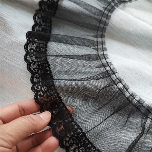 Diy Super Good Quality Black Encryption Mesh Gauze Lace Fabric Pleated Skirt Cuffs Wedding Dress Decoration Accessories