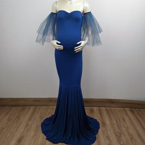 Stretch Maxi Long Boob Tube Maternity Dresses Photo Shoot Pregnancy Tulle Gown Baby Shower Costume for Women Photography Props