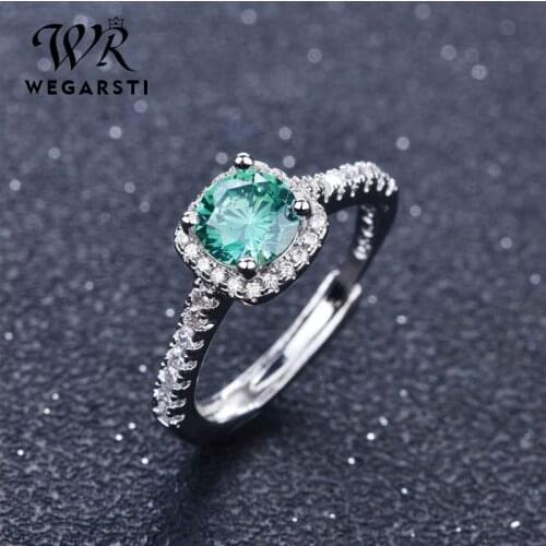 WEGARSTI Silver 925 Jewelry Ring 1ct Created Moissanite Trendy Party 925 Sterling Silver Rings Jewelry Woman Wedding Party Gift