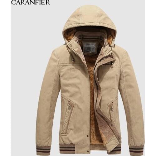 CARANFIER New Mens Inner Fleece Thicker Warm Winter Jacket Men Brand clothing Hooded Parkas Coat 5XL Outwear jaqueta masculina