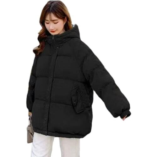 Women Winter Autumn Jacket Cotton Padded Hooded Oversized Loose Female Thick Coat Short Solid Casual Womens Parkas
