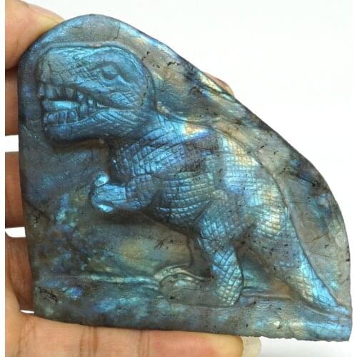 Dinosaur Flash Labadorite Crystal Healing Reiki Stone Carving Statue Home Decor