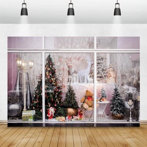 Laeacco Christmas Festivals Lantern Candle Deer Tree Gift Window Party Store Shop Decor Photo Background Photographic Backdrop