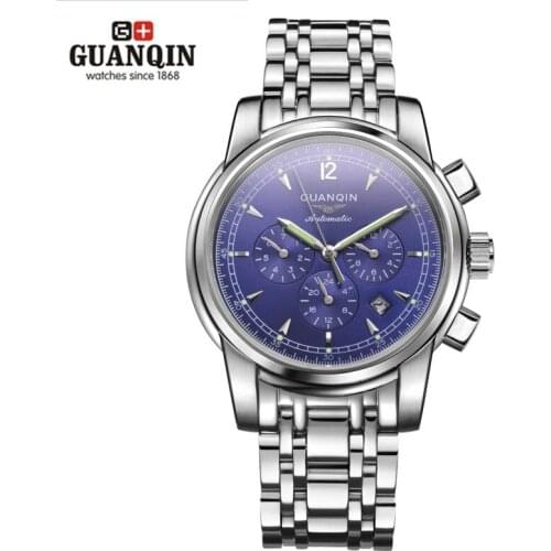 Top Brand GUANQIN Watch Men Luxury Reloj Men Big Face Watches Watched Men Watches Waterproof Stainless Steel Male Wristwatches