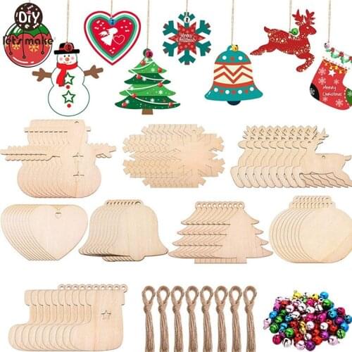 Lets Make Christmas Tree Pendant Set Natural Wood Chip Christmas Snowman Elk Pendant Baby Growth Commemorative Photography Prop