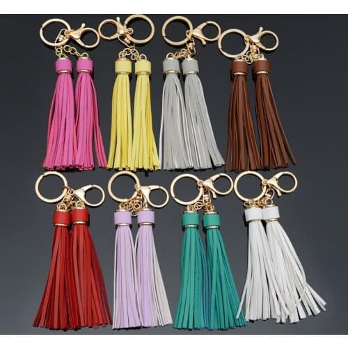 New Fashion Tassel Key Chains Women Cute Tassel Keychain Bag Accessory PU Leather Tassels Car Key Ring Fringe Jewelry Keychains