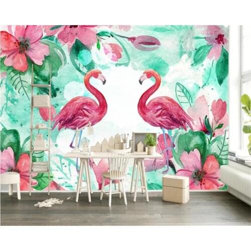 Beibehang Custom wallpaper hand-painted European flamingo tropical rain forest Southeast Asia mural background 3d wallpaper