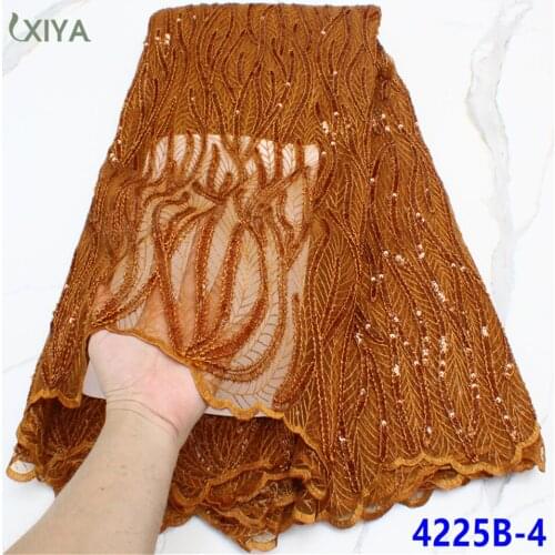 Orange Sequins Lace Fabrics Top Selling Nigerian Net Mesh Lace Fabric High Quality French African Tulle Lace Fabric APW4225B
