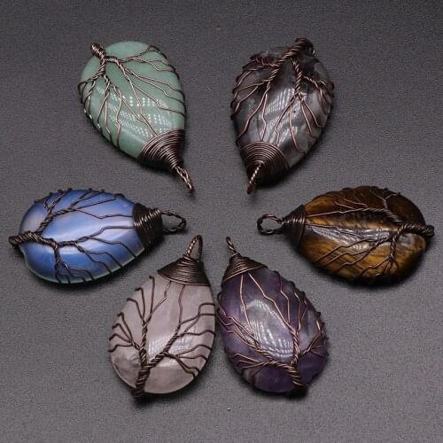 Waterdrop Healing Crystal Tree of Life Antique Pendants Roses Quartz Wire Wrapped Trendy Necklace Jewelry Making Wholesale