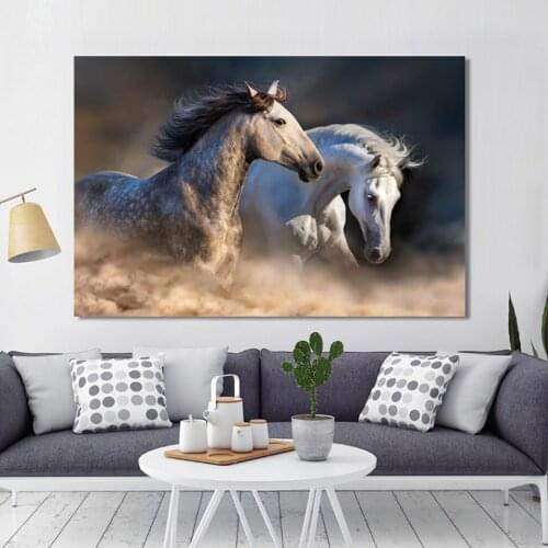 HD Print Poster Nordic Canvas Painting Art Picture Two Horses Mural Modern Animal Home Decor Frameless