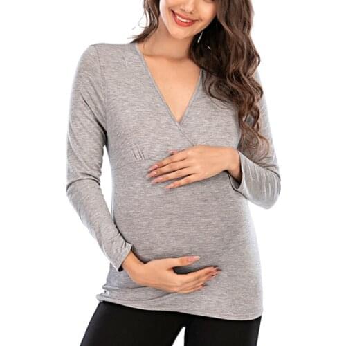 Casual Womens Long Sleeve T-Shirt Maternity Mommy Tops Breastfeeding Tops Ladies T-Shirt Mom Pregnancy Loose Nursing Clothes