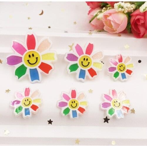 Lovely Colorful Smile Sunflower Flat Back Acrylic Sheet Miniature Pattern Applique DIY Home Decor Scrapbook Craft OG05