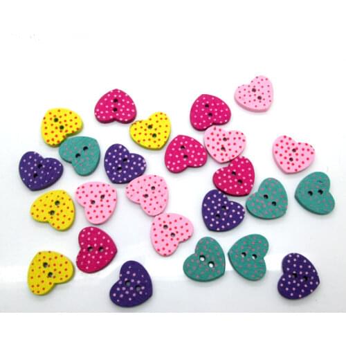 50Pcs Mixed Heart Wood Shape Apparel Sewing Buttons For Kids Clothes Scrapbooking Decorative Handicraft DIY Accessories