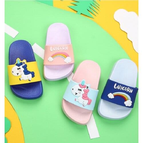Rainbow Unicorn Slippers For Boys Girls New Summer Kids Beach Shoes Baby Toddler Soft Indoor Slippers Children Sandals