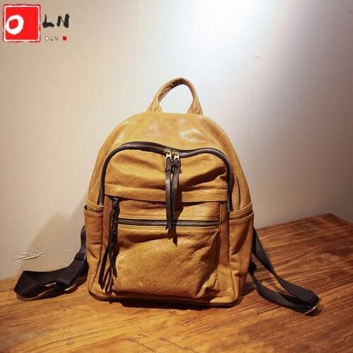 New Vintage Women Real Leather Backpack Large Capacity Travel Back Pack Bag Laptop Ladies Sheep Skin Backpacks Girl School Bags