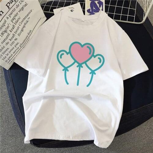 Colorful balloon Print T shirt Women Fashion Tshirt O neck Short Sleeve Harajuku T shirt White Tops Female Tops