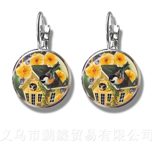 New Beautiful Green Hummingbird Stud Earrings Birds Art Picture 16mm Glass Cabochon Dome Bioshock Infinite Bird Jewelry