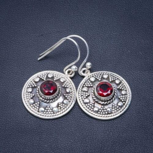 Natural Garnet Handmade Unique 925 Sterling Silver Earrings 1.5" B2482