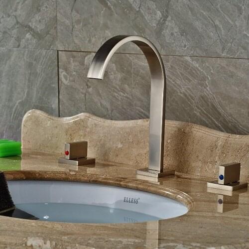 Widespread Brushed Nickel Bathroom Basin Faucet Dual Handles Vanity Sink Mixer