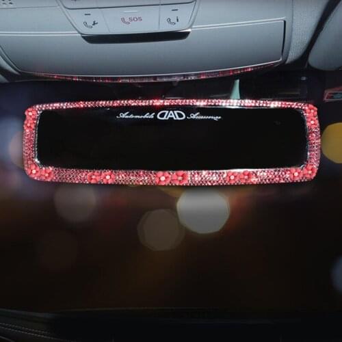 Flowers Rhinestone Car Rearview Mirror Assessoires Decor Charm Crystal Rear View Mirror Covers Ornament Car Interior for Women