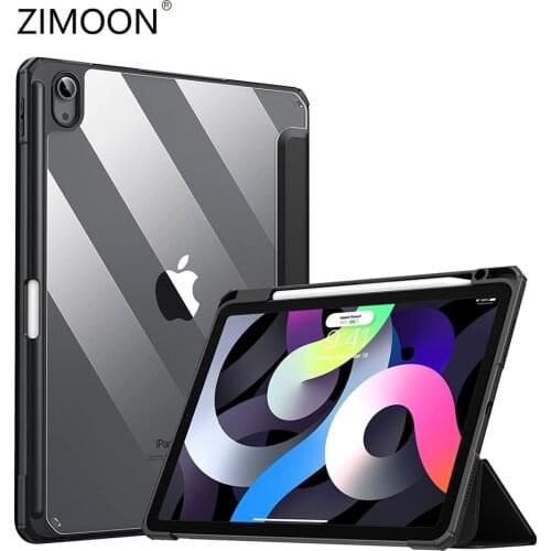 For iPad Air 4 Smart Case with Pencil Holder/Charging for iPad Pro 11 Transparent Cover for iPad 10.2/9.7 Soft Edge Hard Case