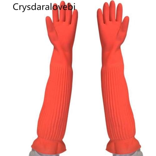 45/55cm Waterproof Household Gloves Warm Dishwashing Glove Water Dust Stop Cleaning Long Rubber Gloves Housework Kitchen Tools