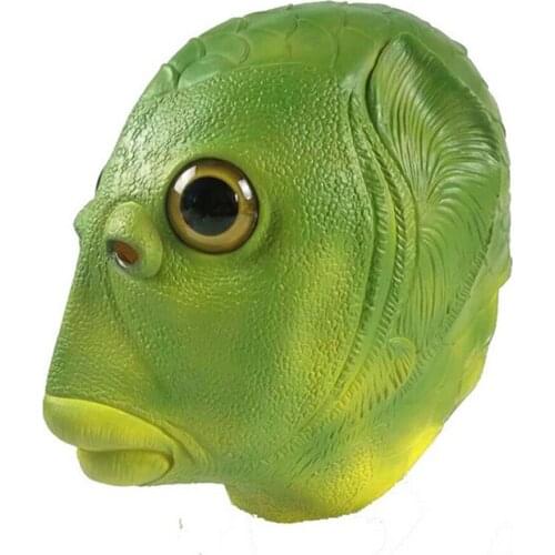 Funny Cosplay Costume Headgear Unisex Carnival Party Green Fish Head Cover Headgear for Christmas New Year Birthday