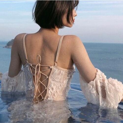 Females Retro V Neck Swimsuit High Waist with Steel Gather Pallets for Vacation QW